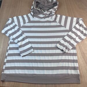 ChicSoul Taupe White Striped Hoodie 2X Double Hood Plus Size Top